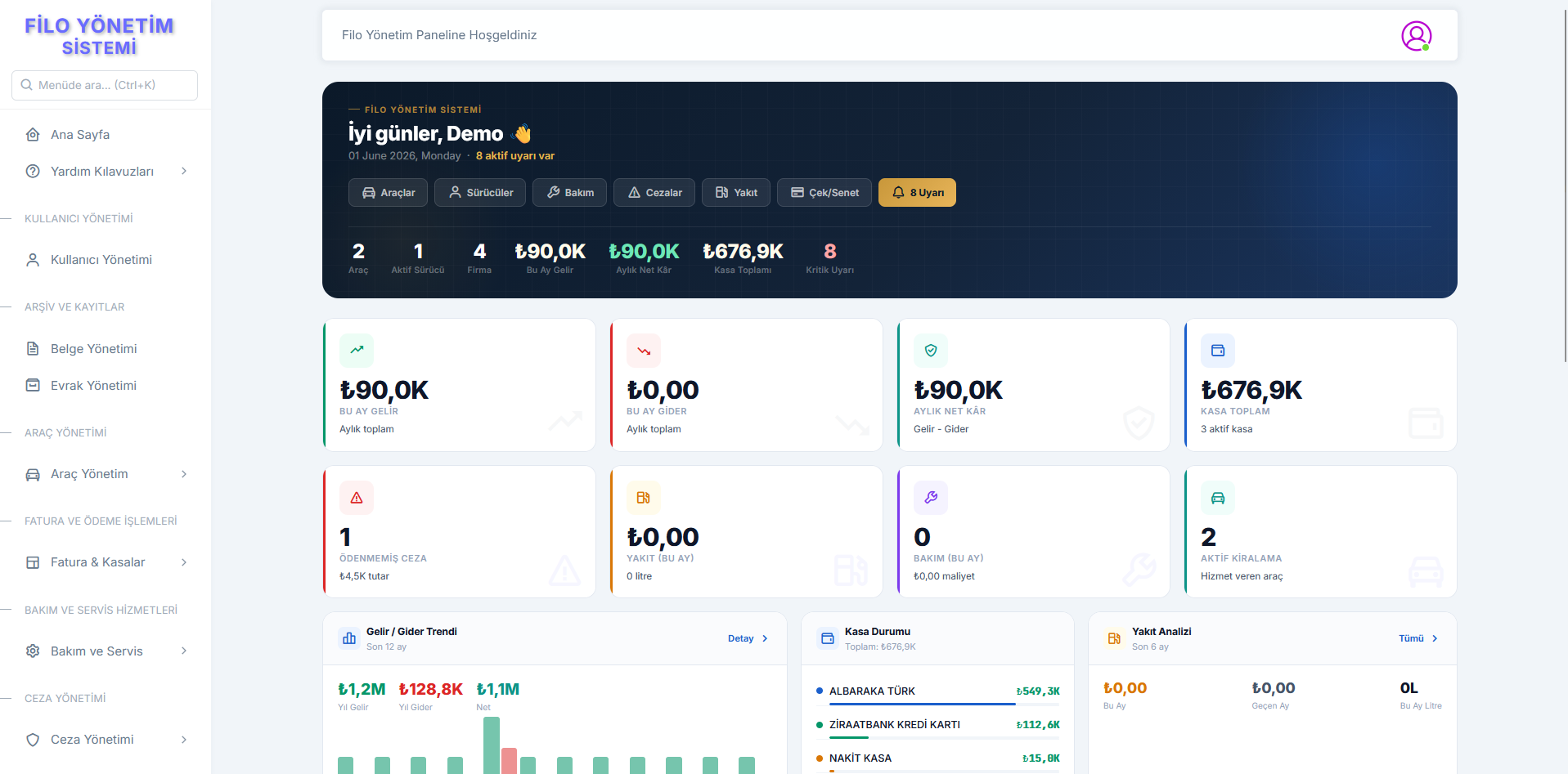 Kurumsal Filo Yönetim Yazılımı - Kontrol Paneli ve Dashboard